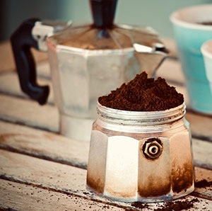 Moka Pot filles with mocca coffee